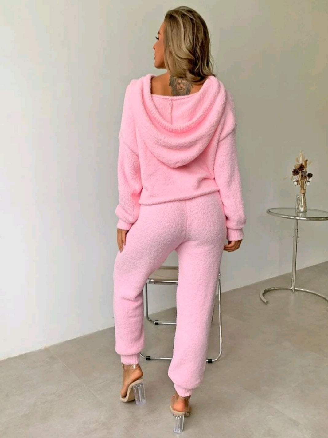 Pink Knit Hoodie & Pant Set