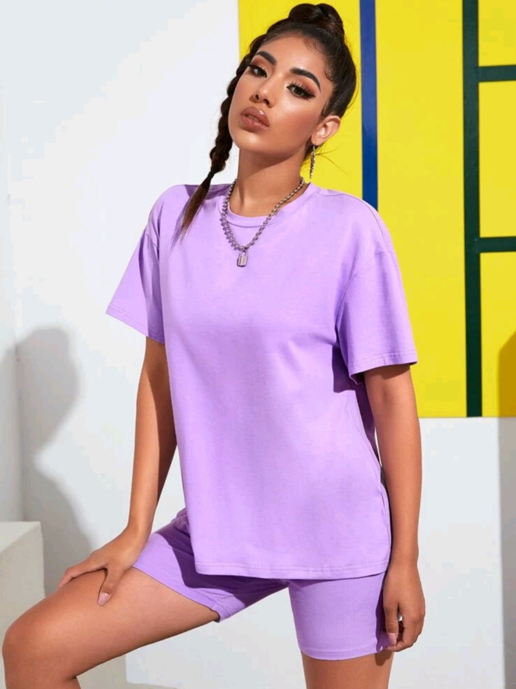 Lilac T-shirt & Biker Short Set