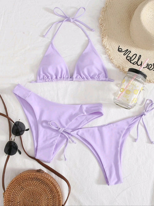 Lilac 3-piece Triangle Bikini Set