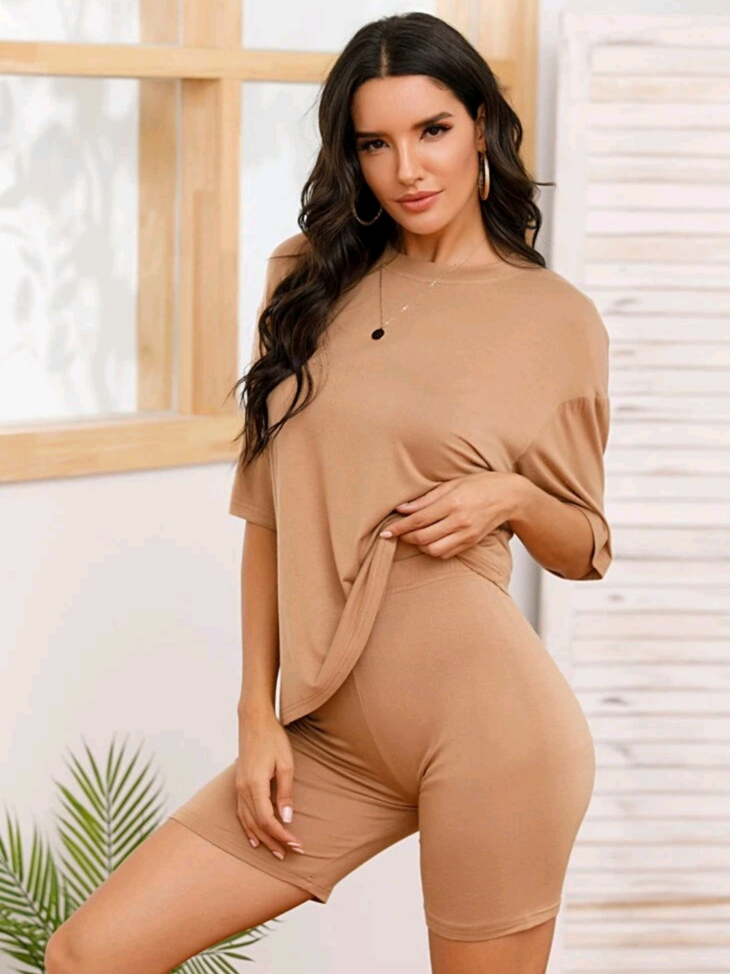 Nude T-Shirt and Biker Short Set