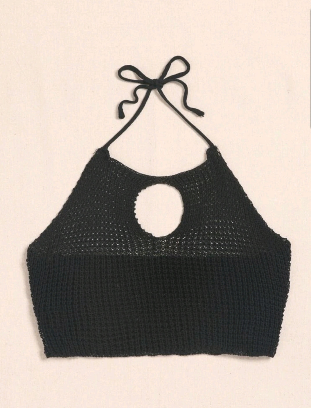 Black Crochet Halter Cropped Top