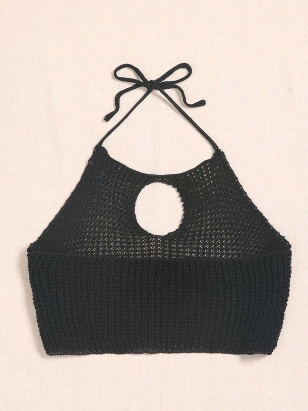 Black Crochet Halter Cropped Top