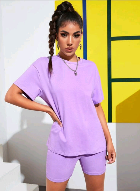 Lilac T-shirt & Biker Short Set