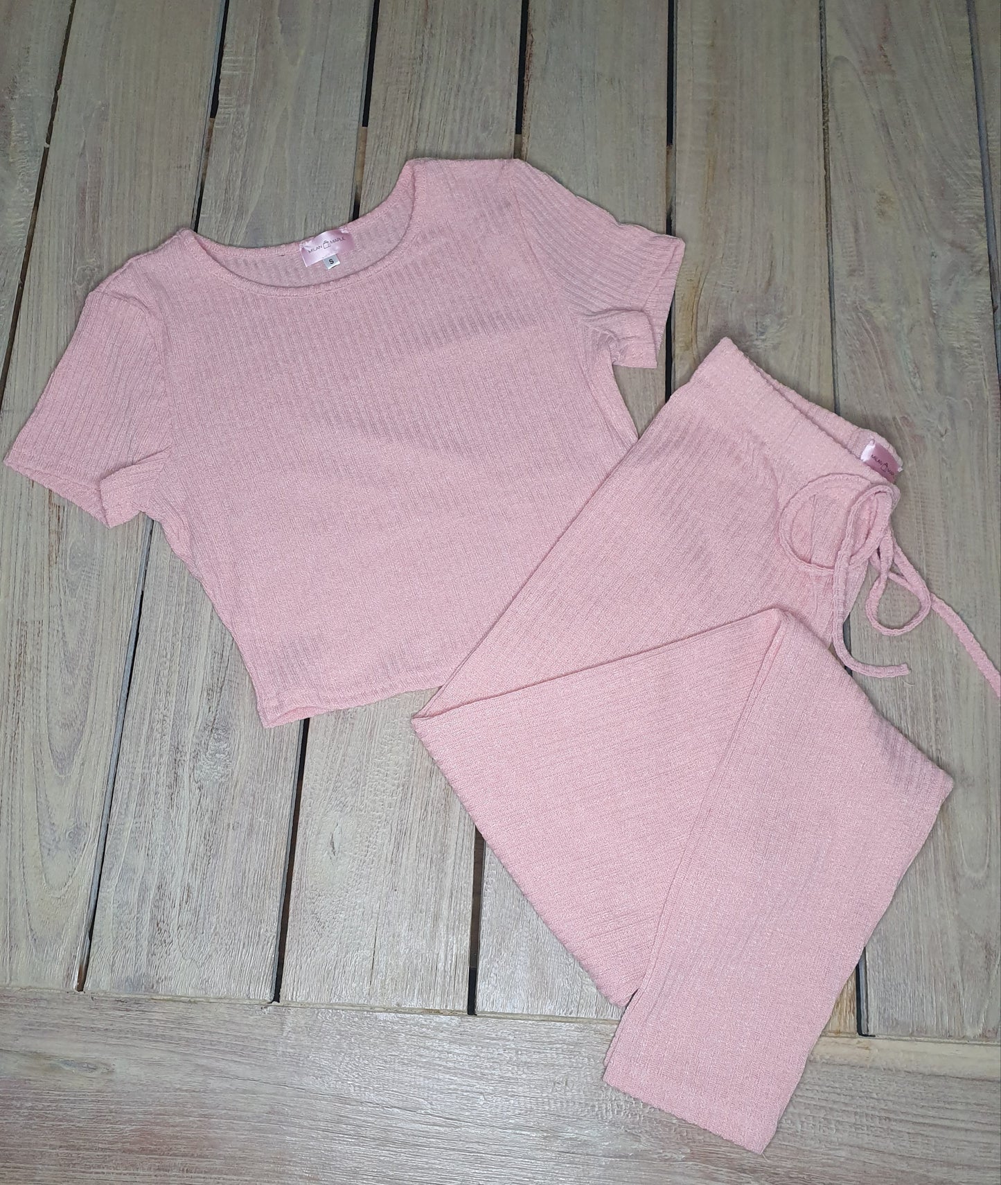 Pink Rib Knit Crop Tee & Legging Set