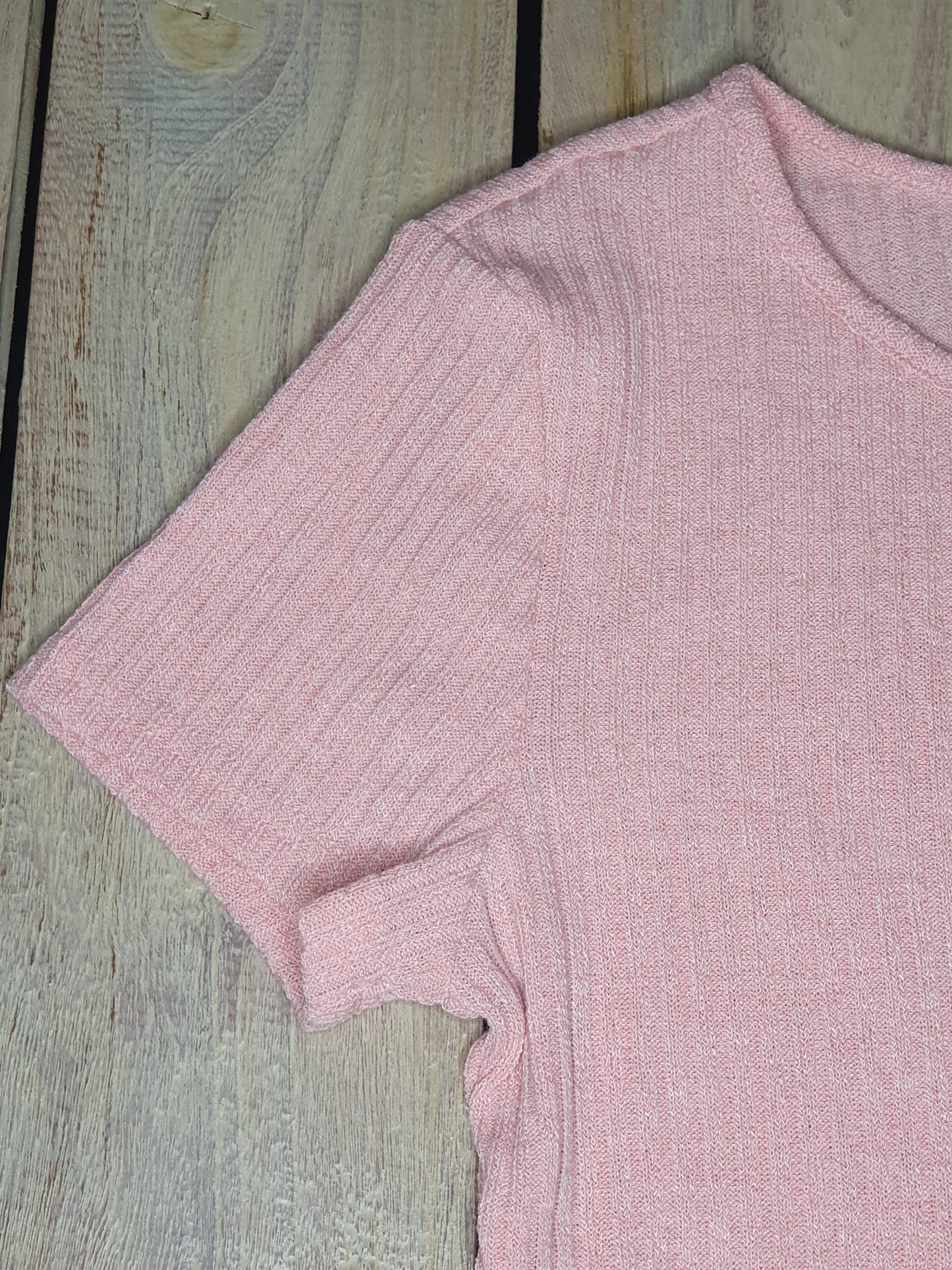 Pink Rib Knit Crop Tee & Legging Set