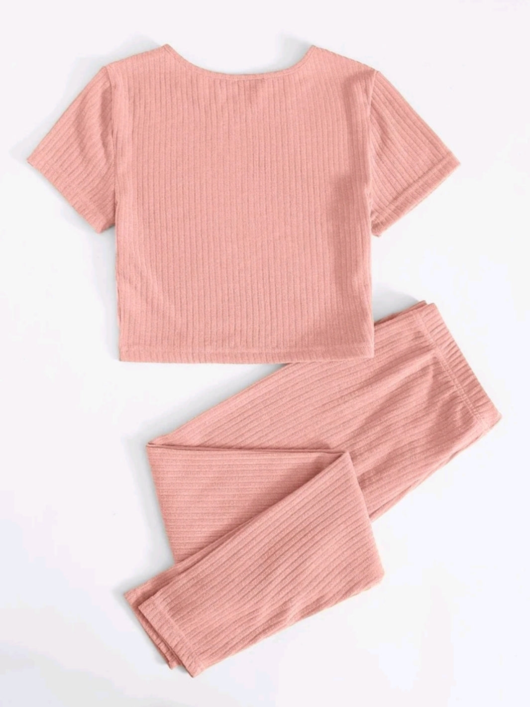 Pink Rib Knit Crop Tee & Legging Set
