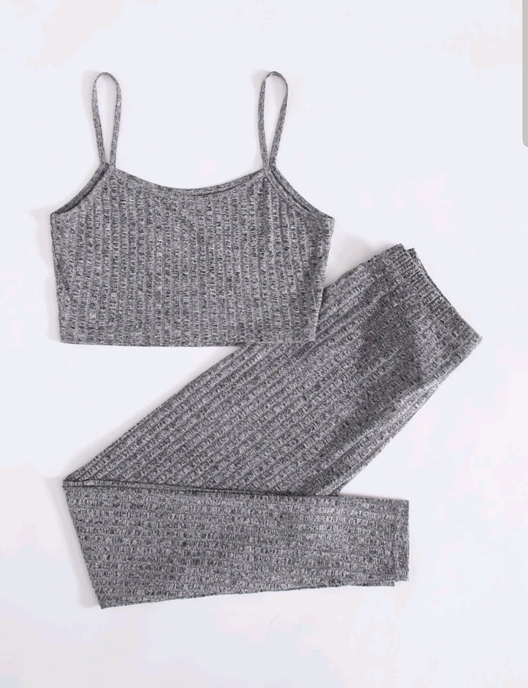 Grey Rib Knit Cropped Vest & Legging Set