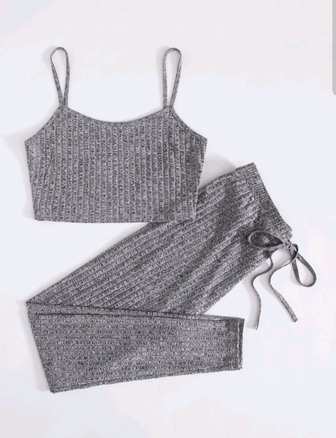 Grey Rib Knit Cropped Vest & Legging Set