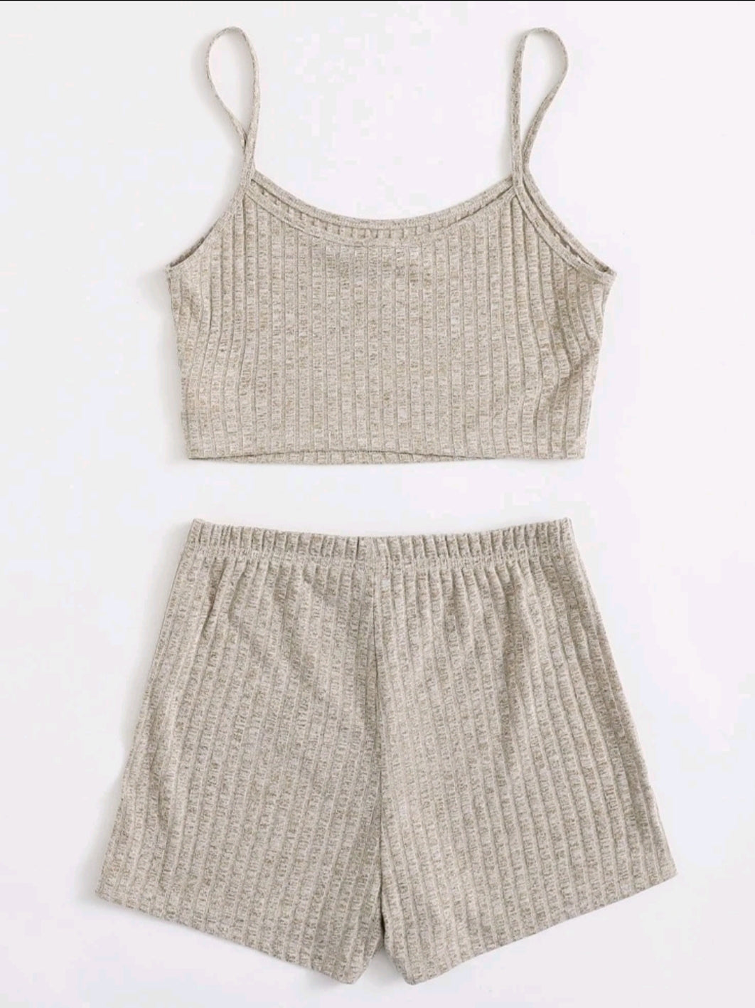 Beige Rib Knit Vest and Short Set