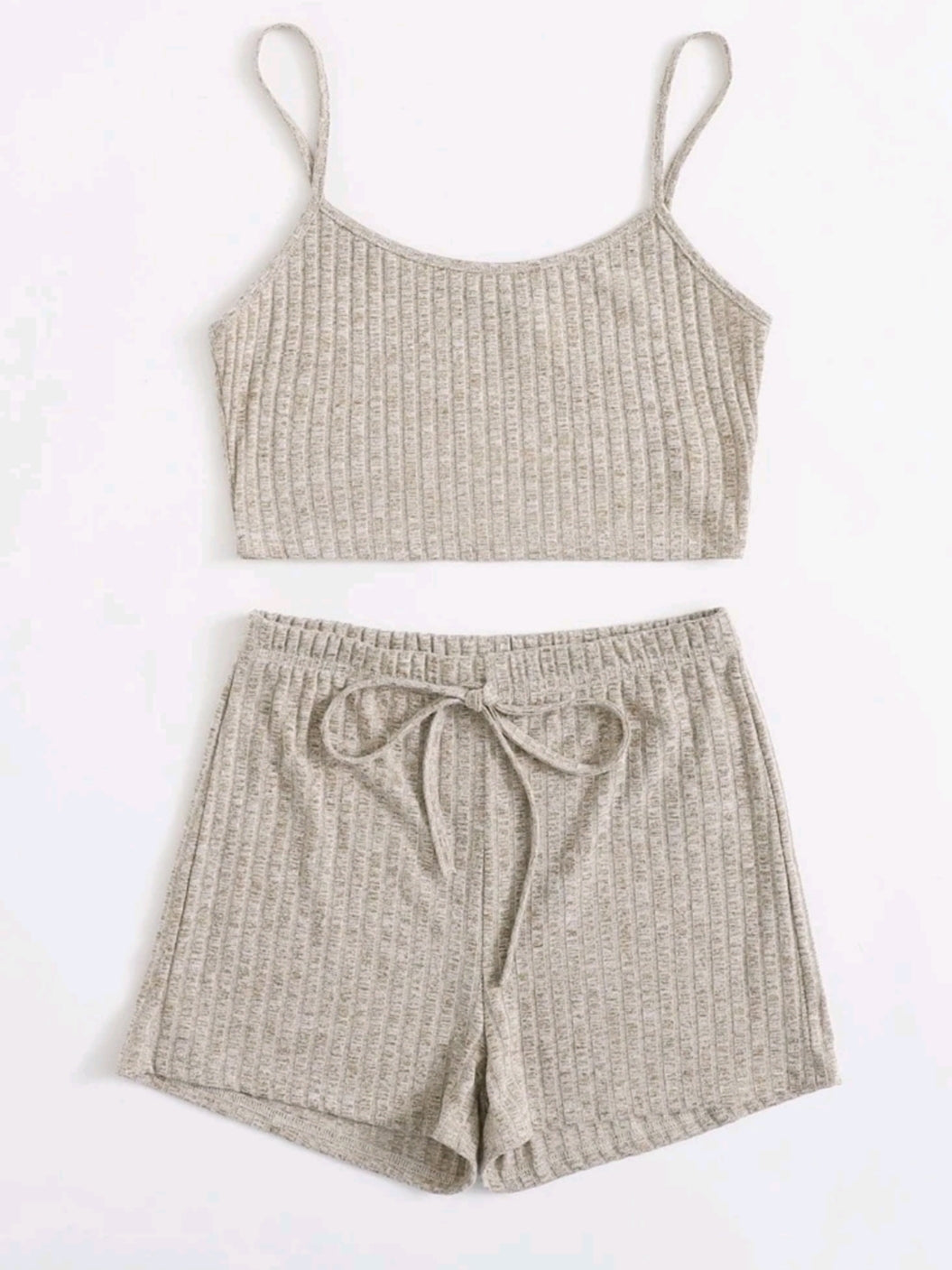 Beige Rib Knit Vest and Short Set